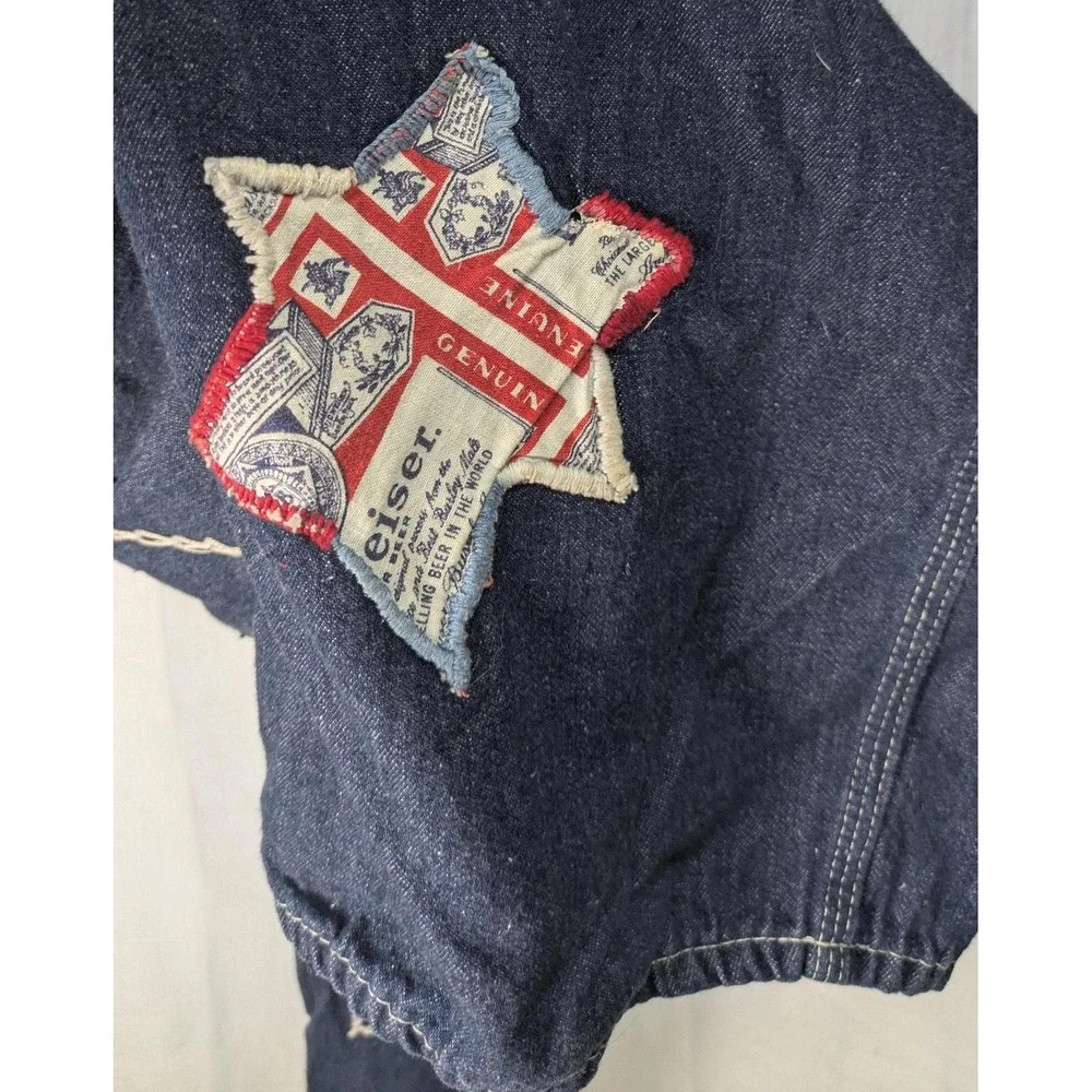 1970s dark indigo denim Embroidered and patchwork‎ customized overalls, American - Picture 5 of 9